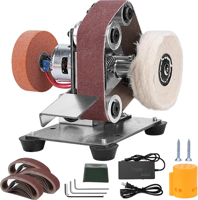 Junchamp Mini Electric Belt-Sander Knife-Sharpener Sanding Machine - Small Bench Grinder Kit 7 Speed Adjustable Power Polisher DIY Polishing Grinding Tool For Metal Wood DIY Craft Jewelry - Image 1